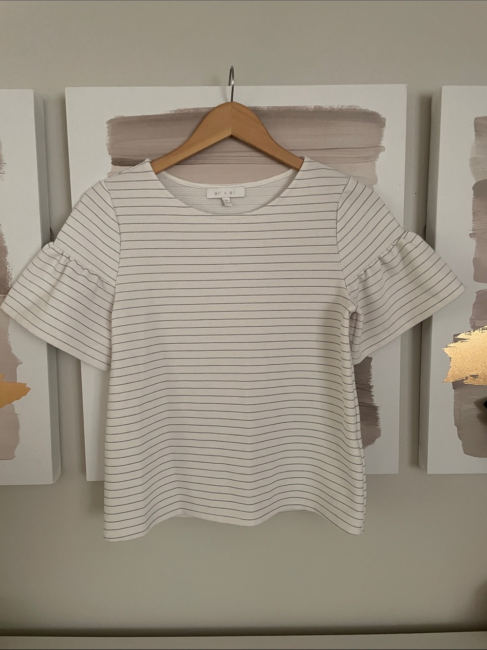 Eri+Ali White Striped Ruffle Sleeve Top - Soft Casual Top